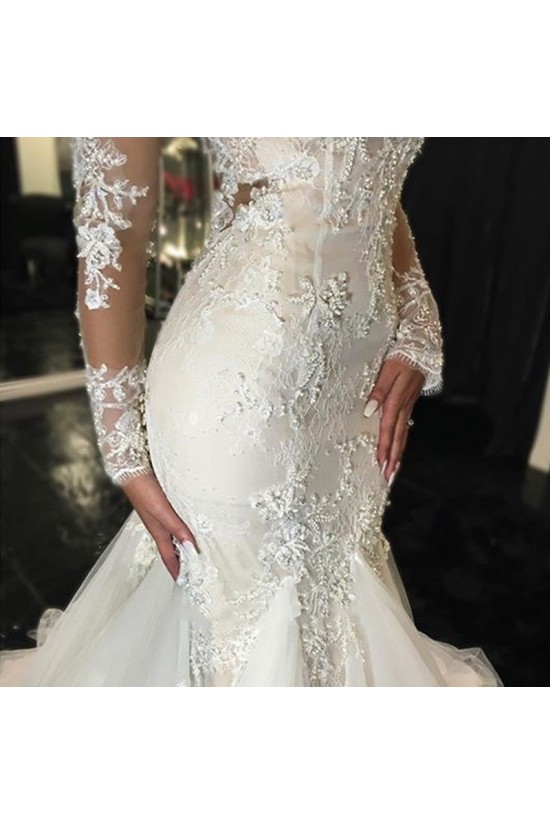 Long Sleeves Mermaid V-Neck Lace Wedding Dresses Bridal Gowns 3030021 Long Sleeves Mermaid V-Neck Lace Wedding Dresses Bridal Gowns 3030021