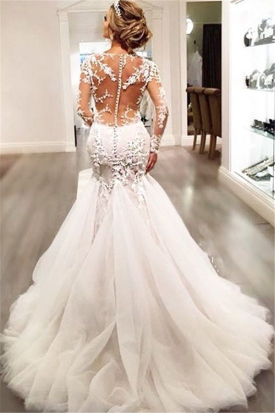 Long Sleeves Mermaid V-Neck Lace Wedding Dresses Bridal Gowns 3030021 Long Sleeves Mermaid V-Neck Lace Wedding Dresses Bridal Gowns 3030021