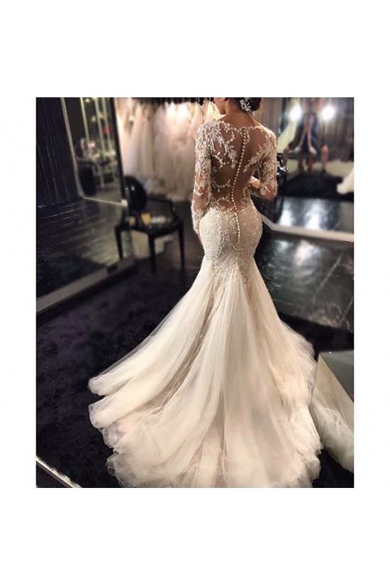 Mermaid Long Sleeves V-Neck Lace Wedding Dresses Bridal Gowns 3030027 Mermaid Long Sleeves V-Neck Lace Wedding Dresses Bridal Gowns 3030027