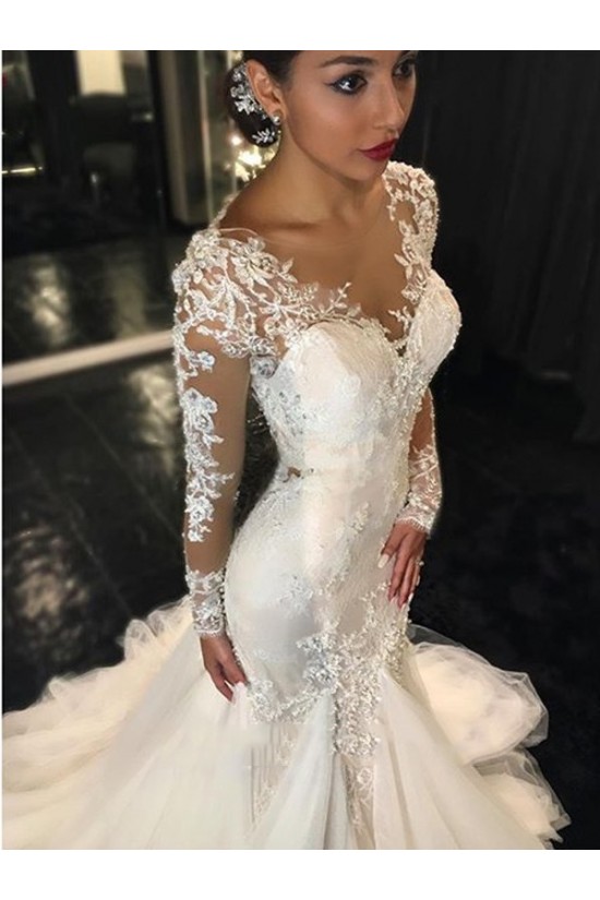Mermaid Long Sleeves V-Neck Lace Wedding Dresses Bridal Gowns 3030027 Mermaid Long Sleeves V-Neck Lace Wedding Dresses Bridal Gowns 3030027