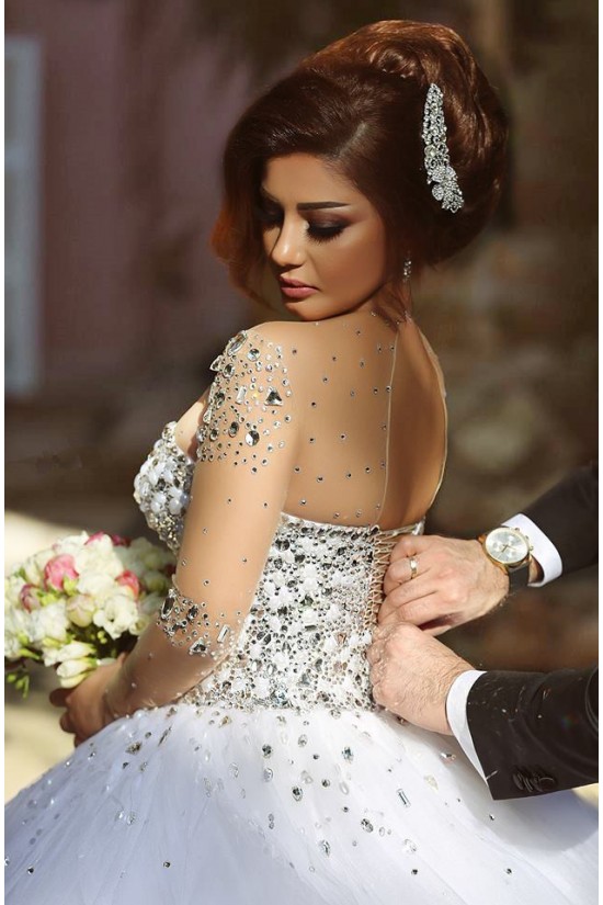 Long Sleeves Sheer Crystal Wedding Dresses Bridal Gowns 3030033 Long Sleeves Sheer Crystal Wedding Dresses Bridal Gowns 3030033