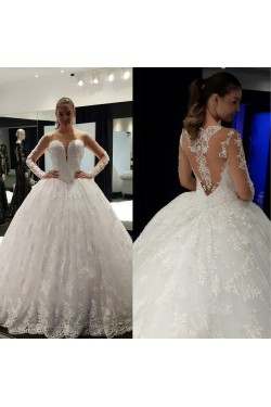 Sheer Long Sleeves Lace Bridal Ball Gown Wedding Dresses Bridal Gowns 3030038