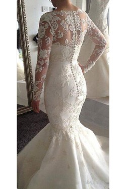 Long Sleeves Mermaid Lace Wedding Dresses Bridal Gowns 3030083