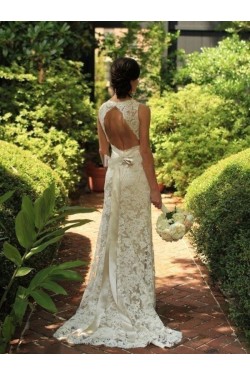 Sheath Open Back Lace Sleeveless Wedding Dresses Bridal Gowns 3030090