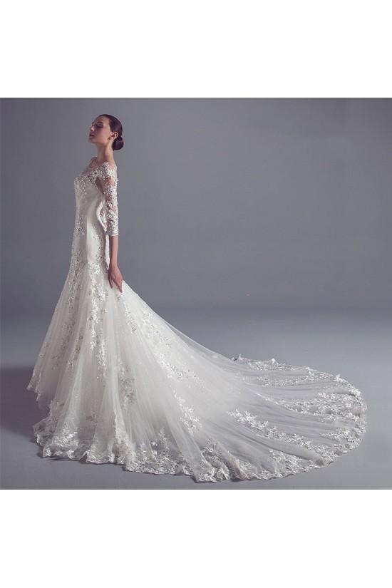 Mermaid 3/4 Length Sleeves Lace Wedding Dresses Bridal Gowns 3030104 Mermaid 3/4 Length Sleeves Lace Wedding Dresses Bridal Gowns 3030104