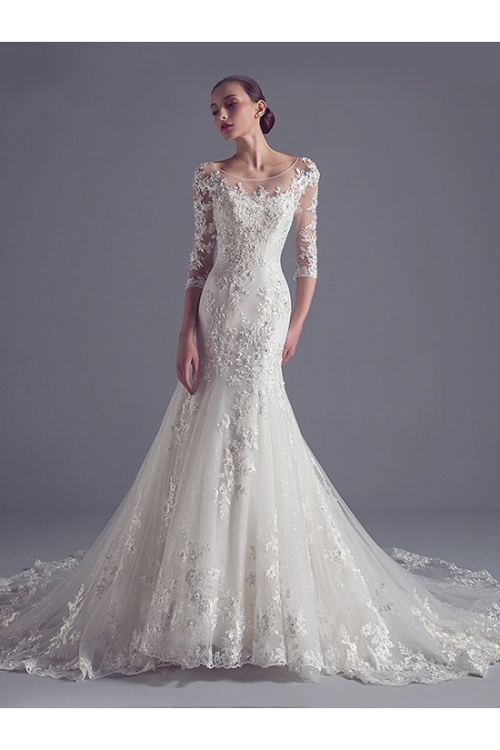 Mermaid 3/4 Length Sleeves Lace Wedding Dresses Bridal Gowns 3030104 Mermaid 3/4 Length Sleeves Lace Wedding Dresses Bridal Gowns 3030104