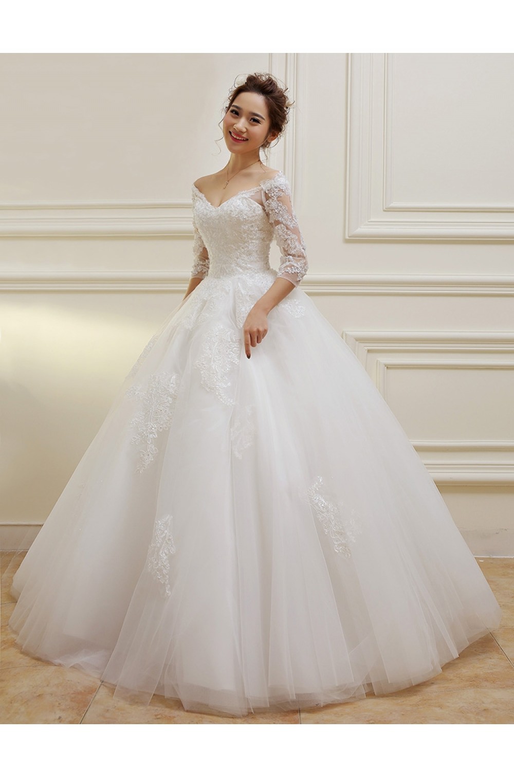 V-Neck Lace Wedding Dress