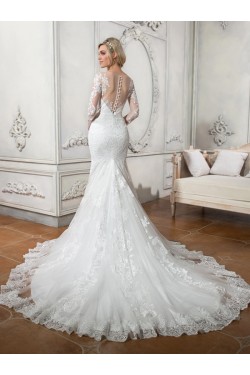 Long Sleeves Mermaid Illusion Neckline Lace Wedding Dresses Bridal Gowns 3030112