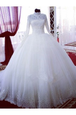 High Neck Long Sleeves Bridal Ball Gown Wedding Dresses Bridal Gowns 3030122