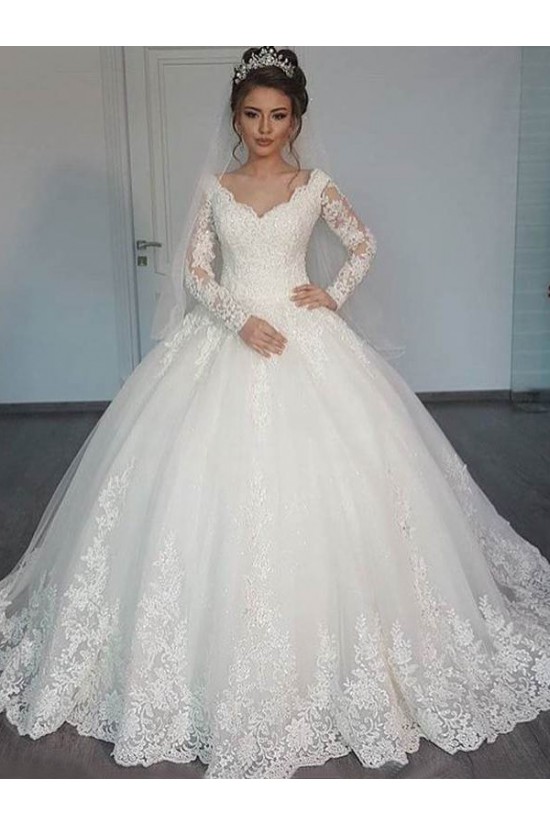 Bridal Ball Gown V-Neck Lace Long Sleeves Wedding Dresses Bridal Gowns 3030126