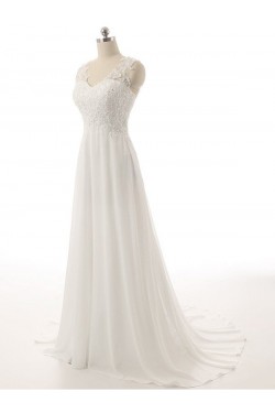 A-Line Lace Chiffon V-Neck Wedding Dresses Bridal Gowns 3030131