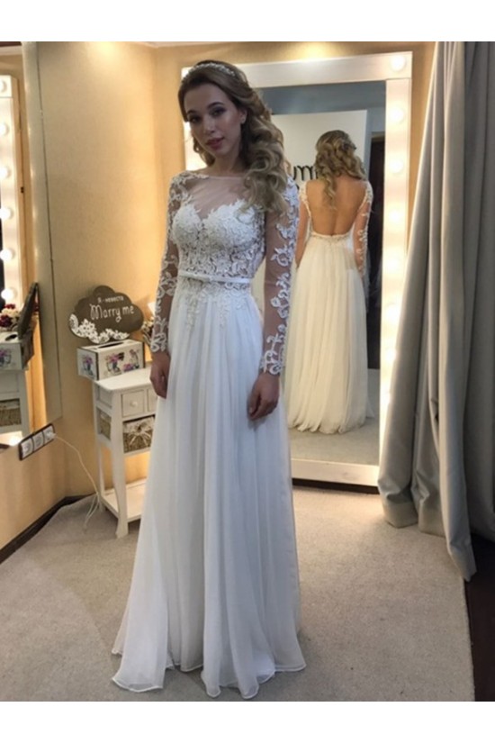 Long Sleeves Lace Chiffon Backless Wedding Dresses Bridal Gowns 3030134 Long Sleeves Lace Chiffon Backless Wedding Dresses Bridal Gowns 3030134