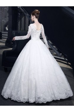 Ball Gown V-Neck Long Sleeves Lace Wedding Dresses Bridal Gowns 3030155