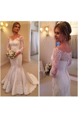 Mermaid 3/4 Length Sleeves Lace Wedding Dresses Bridal Gowns 3030172