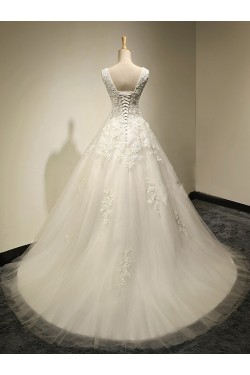 A-Line Sleeveless Tulle Lace Wedding Dresses Bridal Gowns 3030177