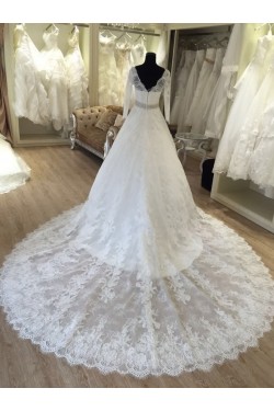 A-Line V-Neck Lace Wedding Dresses Bridal Gowns 3030179