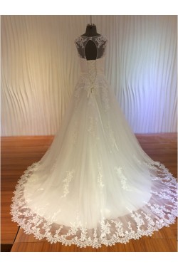 A-Line Illusion Neckline Lace Wedding Dresses Bridal Gowns 3030180