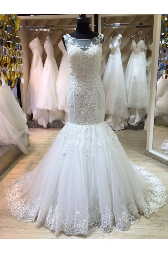 Mermaid Lace Illusion Neckline Wedding Dresses Bridal Gowns 3030189 Mermaid Lace Illusion Neckline Wedding Dresses Bridal Gowns 3030189