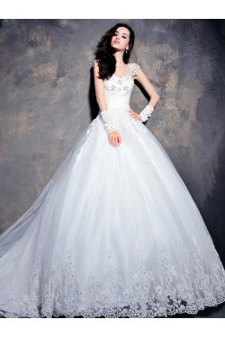 Ball Gown Cap Sleeves Lace Wedding Dresses Bridal Gowns 3030196