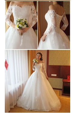 A-Line Off-the-Shoulder Long Sleeves Lace Wedding Dresses Bridal Gowns 3030205