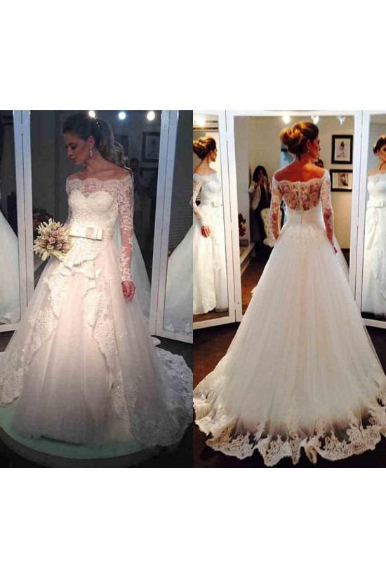 A-Line Long Sleeves Lace Off-the-Shoulder Wedding Dresses Bridal Gowns 3030213 A-Line Long Sleeves Lace Off-the-Shoulder Wedding Dresses Bridal Gowns 3030213