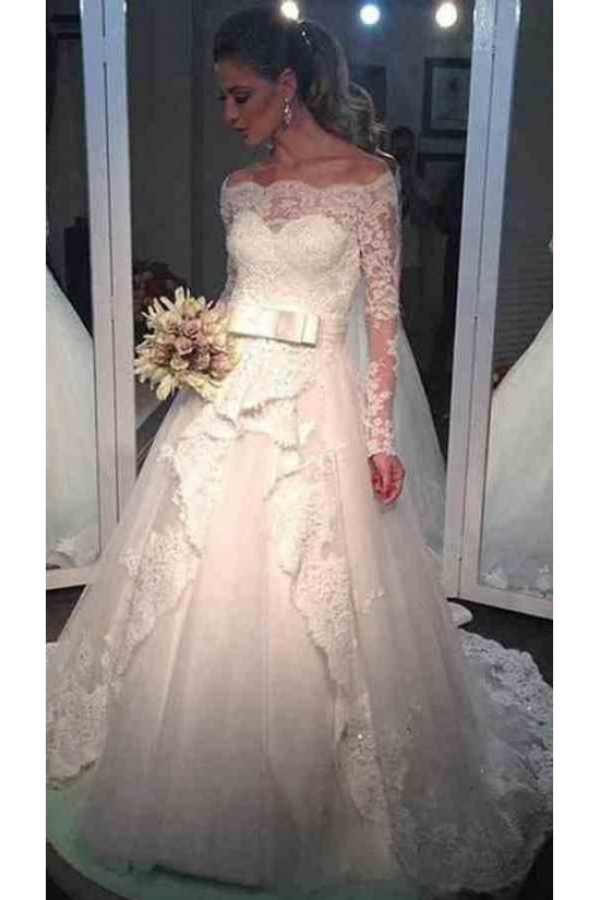 A-Line Long Sleeves Lace Off-the-Shoulder Wedding Dresses Bridal Gowns 3030213 A-Line Long Sleeves Lace Off-the-Shoulder Wedding Dresses Bridal Gowns 3030213
