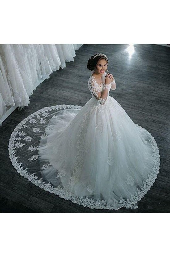 Long Sleeves Illusion Neckline Lace Wedding Dresses Bridal Gowns 3030214 Long Sleeves Illusion Neckline Lace Wedding Dresses Bridal Gowns 3030214