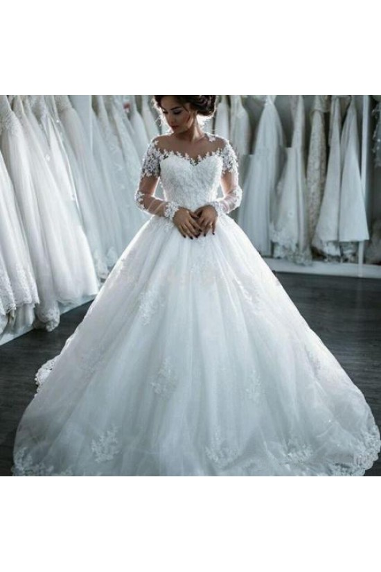 Long Sleeves Illusion Neckline Lace Wedding Dresses Bridal Gowns 3030214 Long Sleeves Illusion Neckline Lace Wedding Dresses Bridal Gowns 3030214