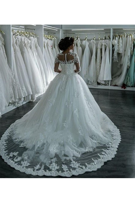 Long Sleeves Illusion Neckline Lace Wedding Dresses Bridal Gowns 3030214 Long Sleeves Illusion Neckline Lace Wedding Dresses Bridal Gowns 3030214