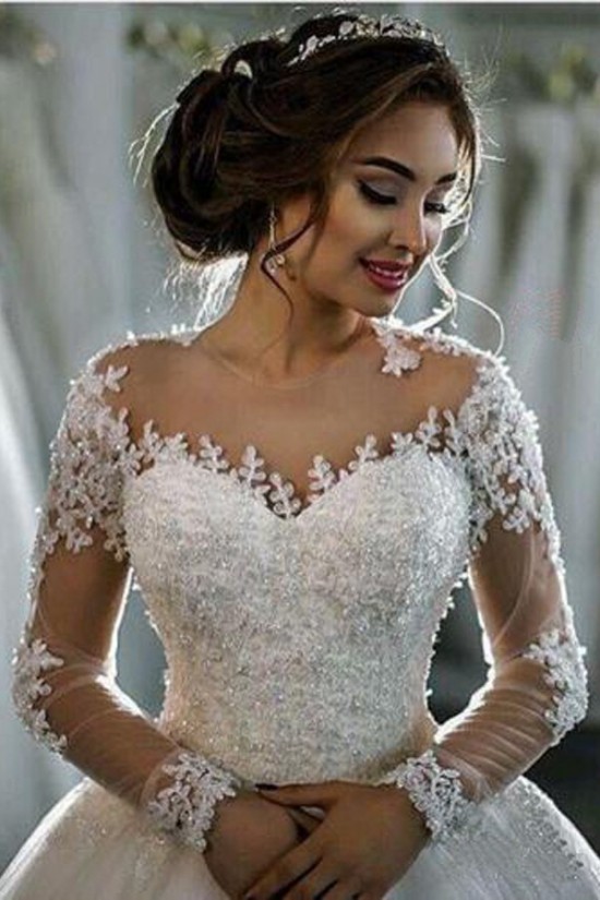 Long Sleeves Illusion Neckline Lace Wedding Dresses Bridal Gowns 3030214 Long Sleeves Illusion Neckline Lace Wedding Dresses Bridal Gowns 3030214
