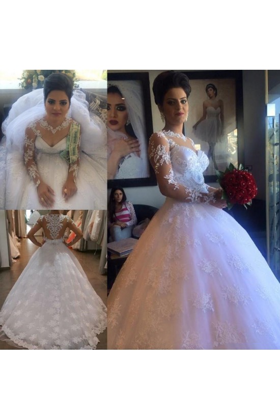 Long Sleeves Illusion Neckline Lace Wedding Dresses Bridal Gowns 3030215 Long Sleeves Illusion Neckline Lace Wedding Dresses Bridal Gowns 3030215