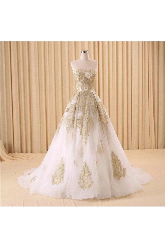 A-Line Sweetheart Gold Lace Appliques Wedding Dresses Bridal Gowns 3030216 A-Line Sweetheart Gold Lace Appliques Wedding Dresses Bridal Gowns 3030216