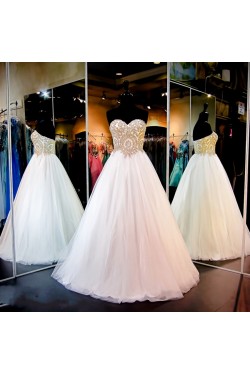 A-Line Sweetheart Gold Lace Appliques Wedding Dresses Bridal Gowns 3030217