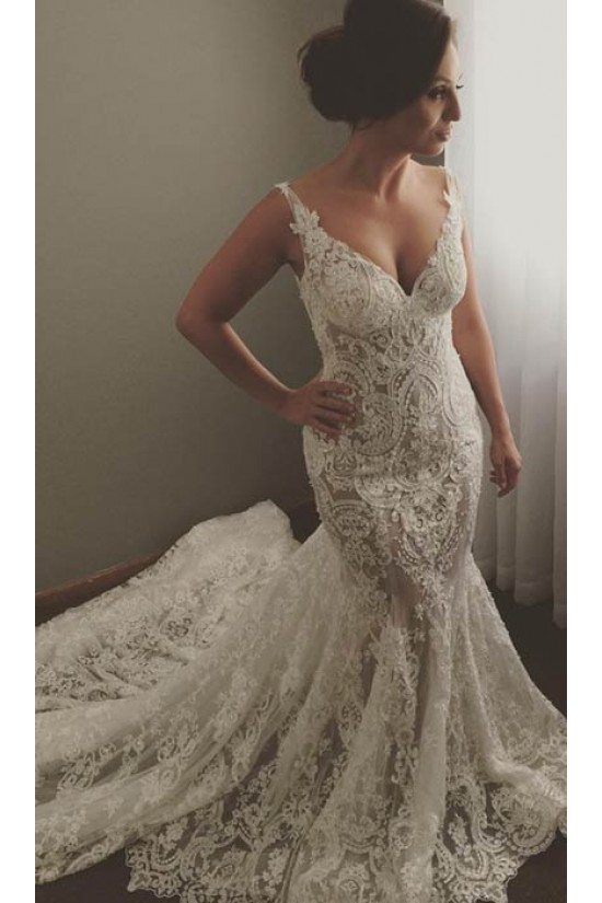 Sexy V-Neck Mermaid Lace Wedding Dresses Bridal Gowns 3030240 Sexy V-Neck Mermaid Lace Wedding Dresses Bridal Gowns 3030240