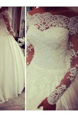 Ball Gown Long Sleeves Off-the-Shoulder Lace Wedding Dresses Bridal Gowns 3030251