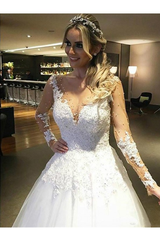 A-Line Long Sleeves Lace Sheer Wedding Dresses Bridal Gowns 3030262 A-Line Long Sleeves Lace Sheer Wedding Dresses Bridal Gowns 3030262