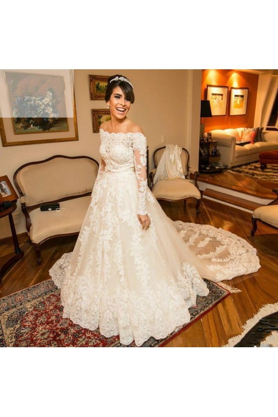 A-Line Long Sleeves Lace Off the Shoulder Wedding Dresses Bridal Gowns 3030265 A-Line Long Sleeves Lace Off the Shoulder Wedding Dresses Bridal Gowns 3030265