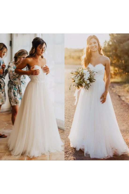 A-Line Sweetheart Lace Tulle Wedding Dresses Bridal Gowns 3030269