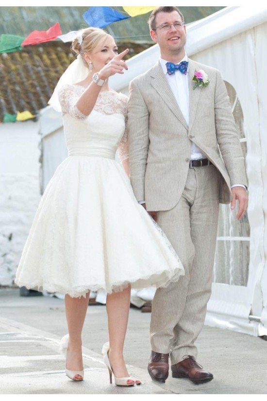 3/4 Length Sleeves Lace Wedding Dresses Bridal Gowns 3030287