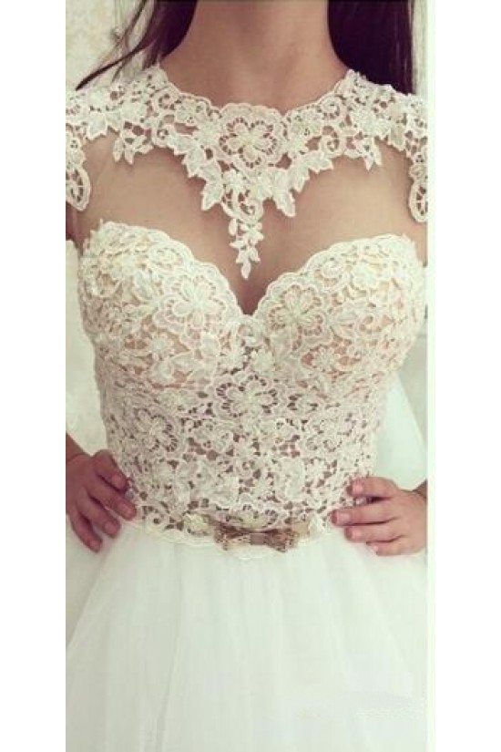 A-Line Lace Tulle Sleeveless Wedding Dresses Bridal Gowns 3030288 A-Line Lace Tulle Sleeveless Wedding Dresses Bridal Gowns 3030288