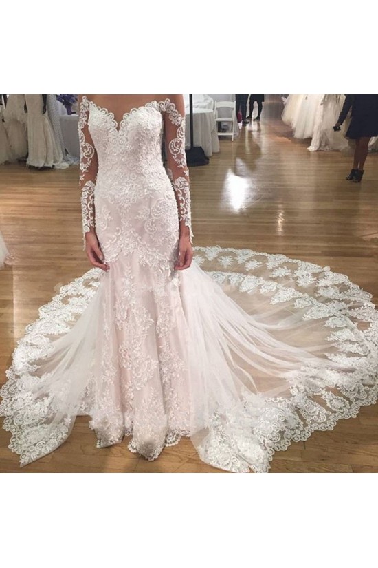 Long Sleeves Lace Mermaid Illusion Bodice Wedding Dresses Bridal Gowns 3030293 Long Sleeves Lace Mermaid Illusion Bodice Wedding Dresses Bridal Gowns 3030293
