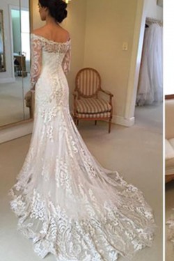 Mermaid Long Sleeves Lace Off-the-Shoulder Wedding Dresses Bridal Gowns 3030296