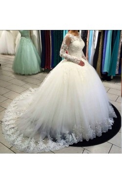 Ball Gown Long Sleeves Lace Tulle Wedding Dresses Bridal Gowns 3030298