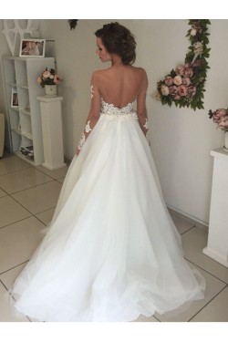 Long Sleeves Lace Illusion Neckline Wedding Dresses Bridal Gowns 3030300