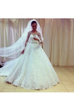 A-Line Lace Long Sleeves Wedding Dresses Bridal Gowns 3030309