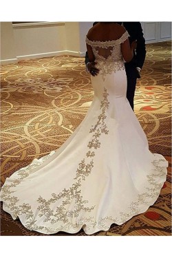 Mermaid Off-the-Shoulder Lace Satin Wedding Dresses Bridal Gowns 3030311
