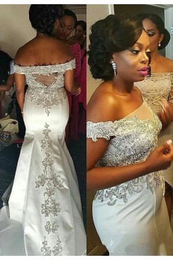 Mermaid Off-the-Shoulder Lace Satin Wedding Dresses Bridal Gowns 3030311