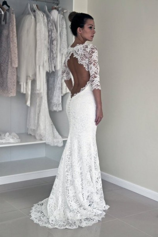 Mermaid 3/4 Length Sleeves Lace Wedding Dresses Bridal Gowns 3030315 Mermaid 3/4 Length Sleeves Lace Wedding Dresses Bridal Gowns 3030315