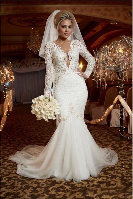 Sexy Mermaid Long Sleeves Lace Wedding Dresses Bridal Gowns 3030321 Sexy Mermaid Long Sleeves Lace Wedding Dresses Bridal Gowns 3030321
